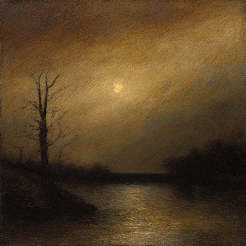 Άγριο τοπίο με απογυμνωμένα δέντρα και ήρεμο ποτάμι υπό το φως της σελήνης, αναδεικνύοντας την τέχνη της αφαίρεσης και τους πρωτοπόρους της στο έργο τέχνης.